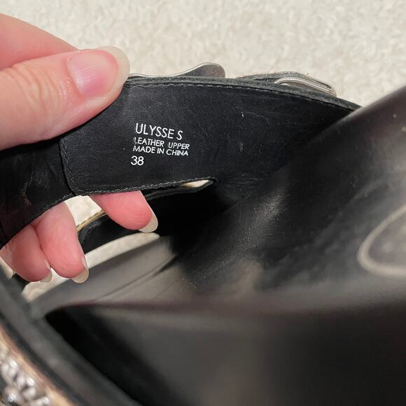 ASH‎ Ulysse Flat Sandals Spiked Studded Embroidered Black Beige Buckles 38 7.5 - Picture 7 of 8